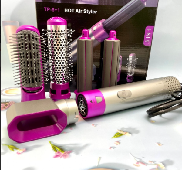 Стайлер для волос с пятью насадками 5в1 Hot Air Styler / Профессиональный фен - плойка / Набор 5в1